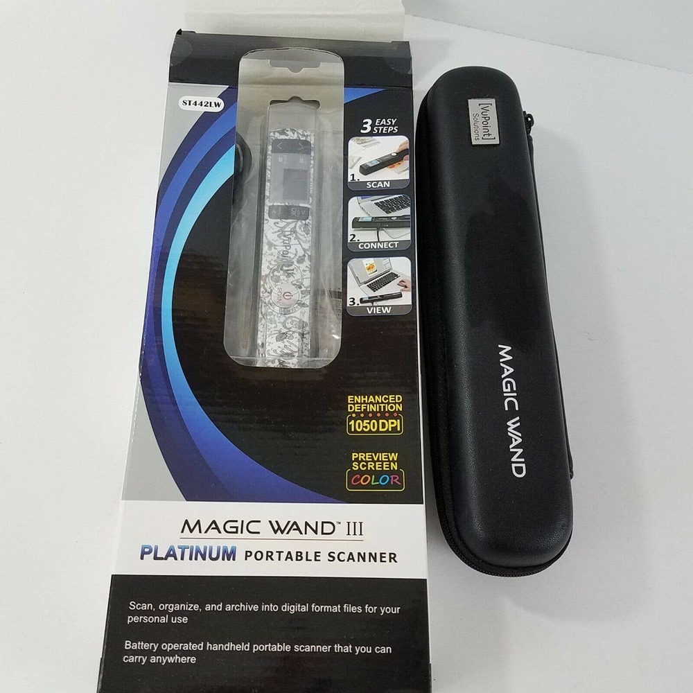 VuPoint Magic Wand Hand Scanner Damask Includes Hard Case and Instructions New